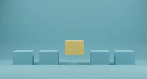 Yellow box standing out from crowd of identical blue fellows. Concept of outs 库存插图