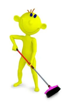 Yellow boy with mop Stock Illustration