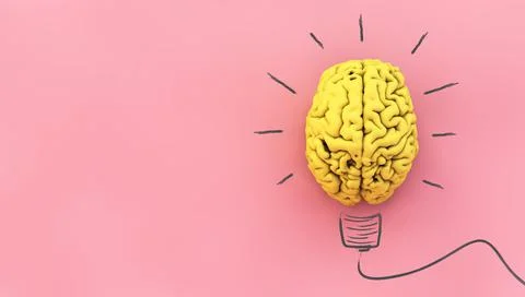 Yellow brain on pink background Stock Illustration