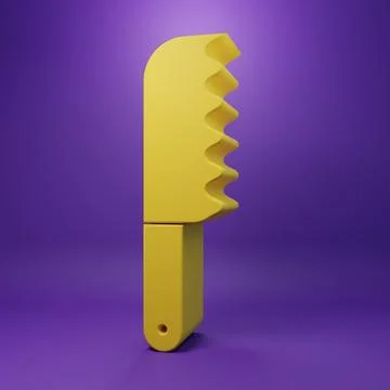 Yellow Bread knife icon isolated on purple background. Cutlery symbol. Mini.. Stock Illustration