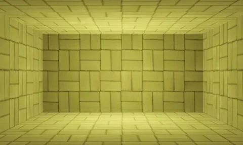 Yellow brick wall studio room texture background 3d rendered Stock Illustration