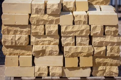 Yellow bricks on the construction site as a building material Fotos de archivo