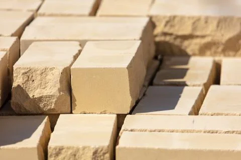 Yellow bricks on the construction site as a building material Fotos de archivo