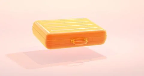 Yellow Briefcase on Soft Pink Studio Background. Perspective view. 3D Render. 库存插图