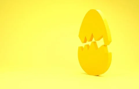 Yellow Broken egg icon isolated on yellow background. Happy Easter. Minimalis 스톡 일러스트