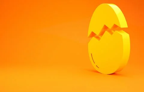 Yellow Broken egg icon isolated on orange background. Happy Easter. Minimalis Stock Illustration