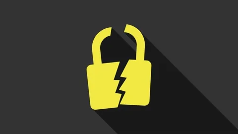 Yellow Broken or cracked lock icon isolated on grey background. Unlock sign. 4K Stock Footage 147693976
