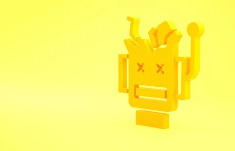 Yellow Broken robot icon isolated on yellow background. Artificial intelligen Stock Illustration