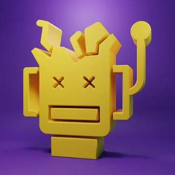 Yellow Broken robot icon isolated on purple background. Artificial intellig.. Illustrazione stock