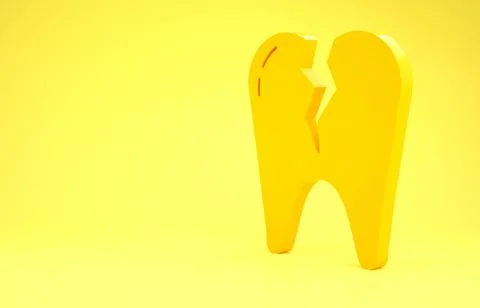 Yellow Broken tooth icon isolated on yellow background. Dental problem icon.  Stock Illustration