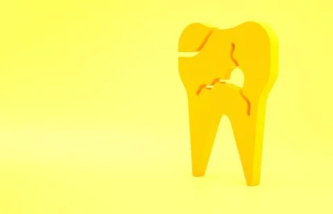 Yellow Broken tooth icon isolated on yellow background. Dental problem icon.  イラスト素材