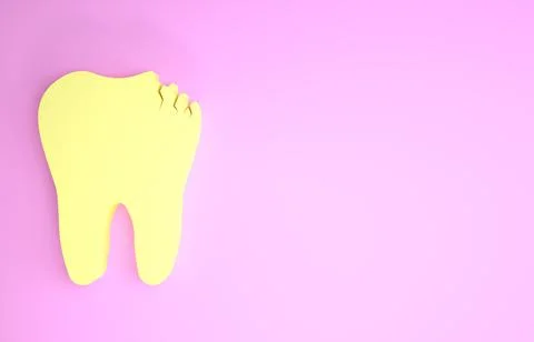 Yellow Broken tooth icon isolated on pink background. Dental problem icon. De Stockillustratie