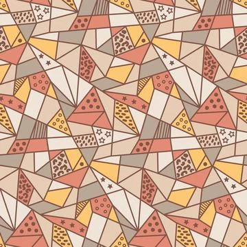 Yellow brown beige white stained glass seamless pattern, colorful abstract ba Stock Illustration