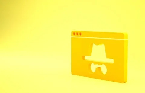 Yellow Browser incognito window icon isolated on yellow background. Minimalis Illustrazione stock
