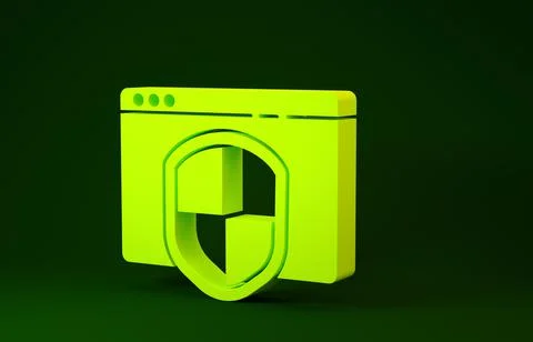 Yellow Browser with shield icon isolated on green background. Security, safet Stock Illustration