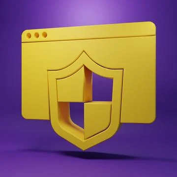 Yellow Browser with shield icon isolated on purple background. Security, sa.. Stock Illustration
