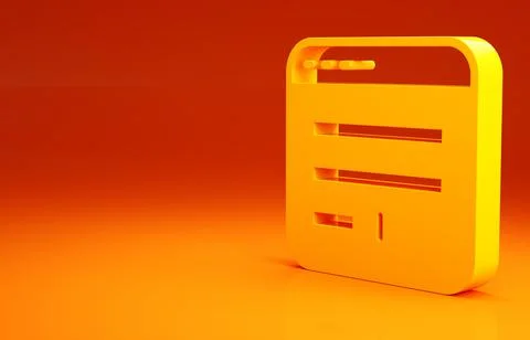 Yellow Browser window icon isolated on orange background. Minimalism concept. Stock Illustration