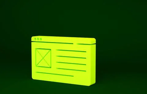 Yellow Browser window icon isolated on green background. Minimalism concept.  Stock Illustration