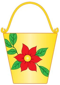 Yellow bucket with flower pattern Illustration