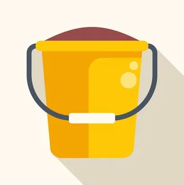 Yellow bucket with soil flat design icon Illustration