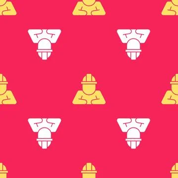 Yellow Builder icon isolated seamless pattern on red background. Construction Illustrazione stock