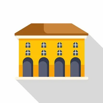 Yellow building with arches and windows flat design Ilustración de archivo