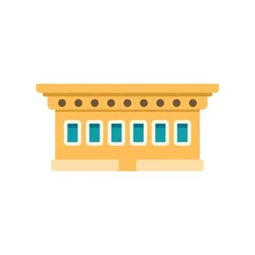 Yellow building facade with six bright blue windows Ilustración de archivo