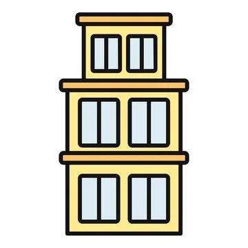 Yellow building icon representing apartment or house Ilustración de archivo