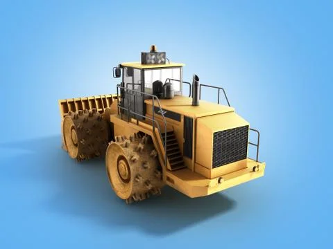 Yellow Bulldozer 3d render on blue Stock Illustration