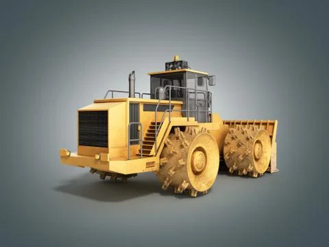 Yellow Bulldozer 3d render on grey Illustrazione stock