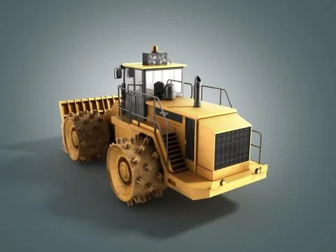 Yellow Bulldozer 3d render on grey Stock Illustration