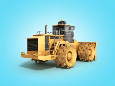 Yellow Bulldozer 3d render Isolated on blue Stock Illustration