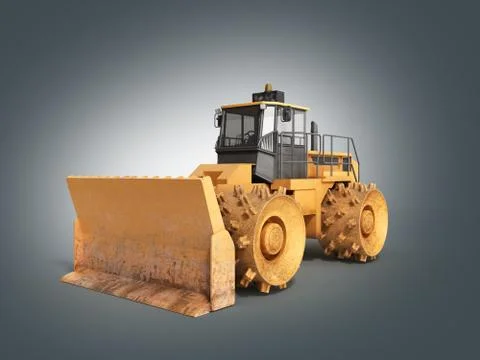 Yellow Bulldozer 3d render Isolated on grey Stock Illustration