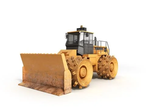 Yellow Bulldozer 3d render Isolated on white Stock Illustration