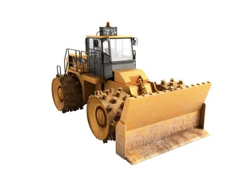 Yellow Bulldozer 3d render Isolated on white no shadow Stock Illustration