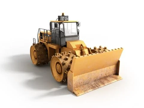Yellow Bulldozer 3d render Isolated on white Stock Illustration
