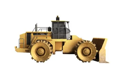 Yellow Bulldozer 3d render Isolated on white no shadow Stock Illustration