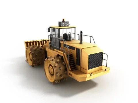 Yellow Bulldozer 3d render on white Stock Illustration