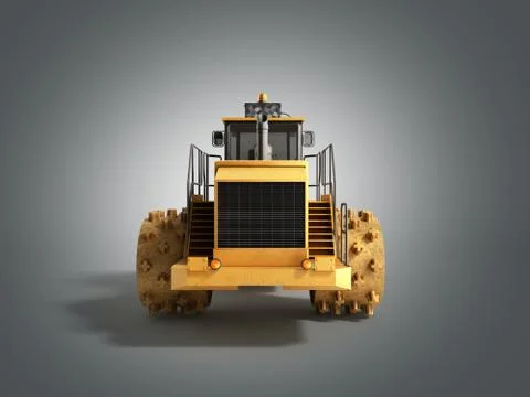 Yellow Bulldozer back 3d render on grey Stock Illustration