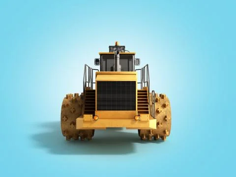 Yellow Bulldozer back 3d render on blue 스톡 일러스트