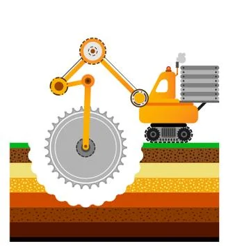 Yellow bulldozer is digging the earth. Mining industry. Layers of the earth Stock Illustration