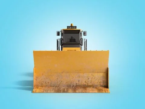 Yellow Bulldozer front 3d render on blue Stock Illustration