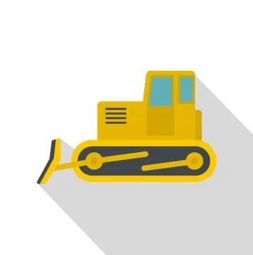 Yellow bulldozer icon, flat style Stock Illustration