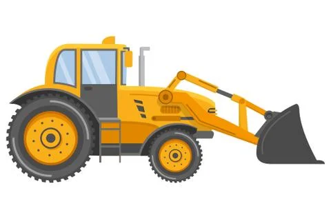 Yellow bulldozer tractor.Construction machine. Side view.Flat vector. Stock Illustration