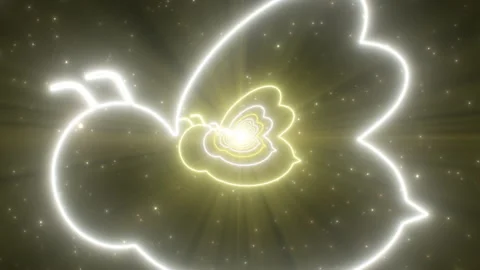 Yellow Bumblebee Insect Outline Shape Bright Glow Neon Lights Tunnel Stock Footage 168999314