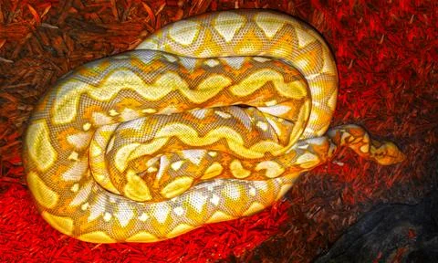 Yellow Burmese python 스톡 사진