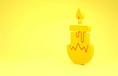 Yellow Burning candle in candlestick icon isolated on yellow background. Cyli Stock Illustration