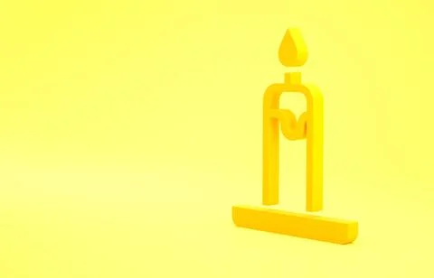 Yellow Burning candle in candlestick icon isolated on yellow background. Cyli Stock Illustration