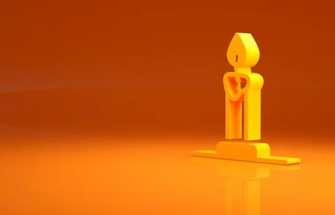 Yellow Burning candle in candlestick icon isolated on orange background Stock Illustration