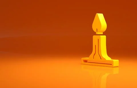 Yellow Burning candle in candlestick icon isolated on orange background Illustrazione stock